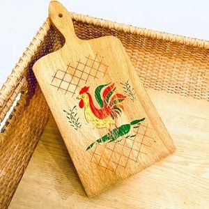 Vintage farmhouse painted rooster wooden cutting board